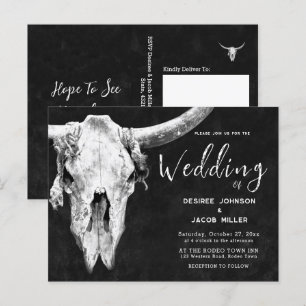 Land Western Zwart-wit Rodeo Bull Skull Uitnodiging Briefkaart