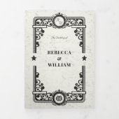 Land Western Zwart Wit Rustiek Trifold Bruiloft Drieluik Uitnodiging (Cover)