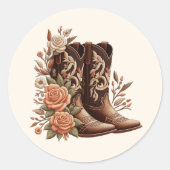 Land Westerne Bloemen met Cowboy Boots- Ronde Sticker (Voorkant)