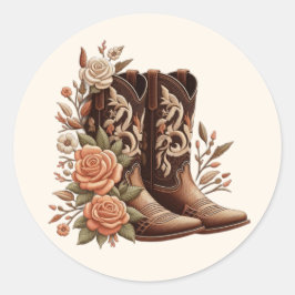 Land Westerne Bloemen met Cowboy Boots- Ronde Sticker