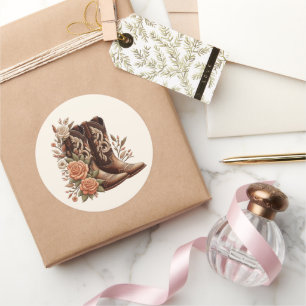 Land Westerne Bloemen met Cowboy Boots- Ronde Sticker