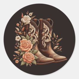 Land Westerne Bloemen met Cowboy Boots- Ronde Sticker