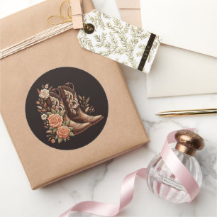 Land Westerne Bloemen met Cowboy Boots- Ronde Sticker