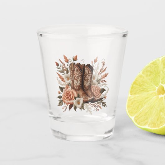 Land Westerne Bloemen met Cowboy Boots- Shot Glas (Voorkant)