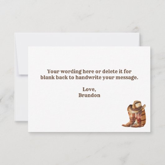 Land Westerne Boots en Pet Hartelijk dank Bedankkaart (Achterkant)