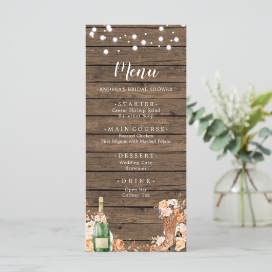 Land Westerne Boots en Vrijgezellenfeest Menu (Staand voorkant)