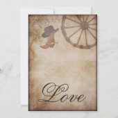 Land Westerne Boots Wagon Wheel Wedding Invite Kaart (Achterkant)