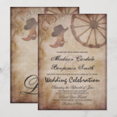Land Westerne Boots Wagon Wheel Wedding Invite Kaart (Voorkant / Achterkant)