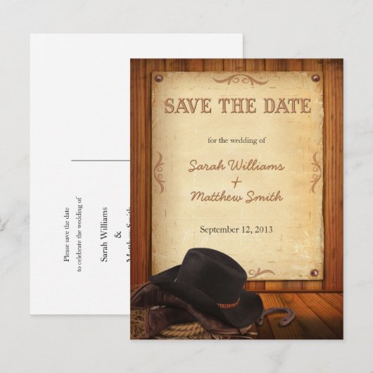 Land Westerne bruiloft Save the Date Briefkaarten (Voorkant / Achterkant)