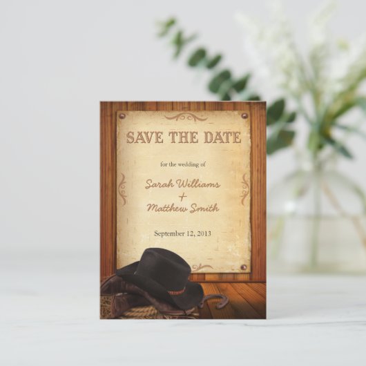 Land Westerne bruiloft Save the Date Briefkaarten (Staand voorkant)