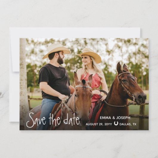 Land Westerne bruiloft Twee Foto slaat de datum op Save The Date (Voorkant)
