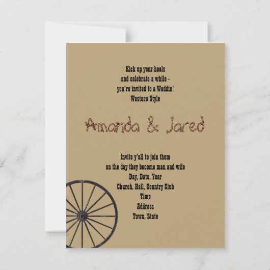 Land Westerne bruiloft uitnodiging, Wagon Wheel Kaart (Achterkant)