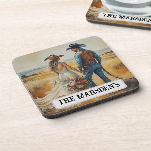 Land Westerne bruiloft Waterverf Bier Onderzetter (Linkerzijde)