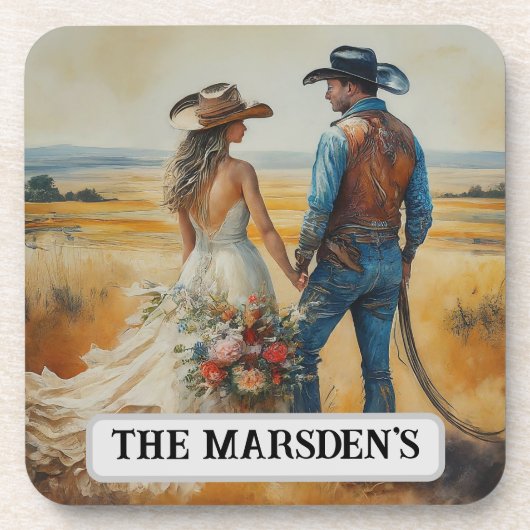 Land Westerne bruiloft Waterverf Bier Onderzetter (Voorkant)