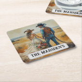 Land Westerne bruiloft Waterverf Kartonnen Onderzetters (Schuin)