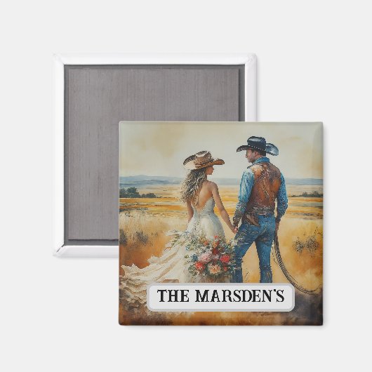 Land Westerne bruiloft Waterverf Magneet (Voorkant / Achterkant)