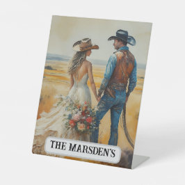 Land Westerne bruiloft Waterverf Reclamebord Met Voetstuk