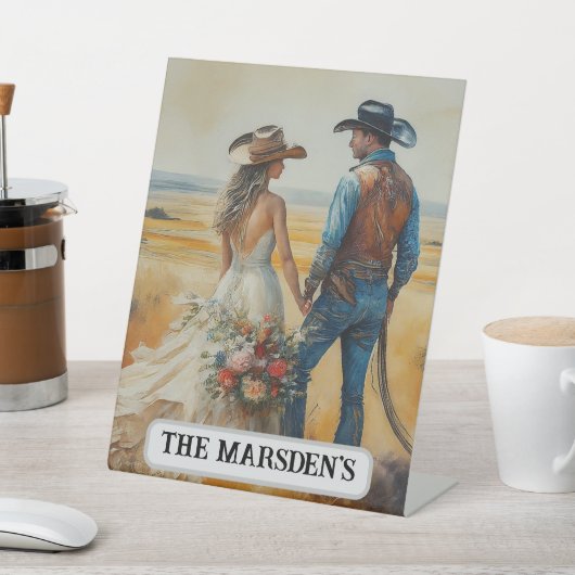 Land Westerne bruiloft Waterverf Reclamebord Met Voetstuk (Insitu)