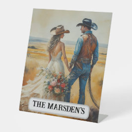 Land Westerne bruiloft Waterverf Reclamebord Met Voetstuk