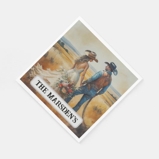 Land Westerne bruiloft Waterverf Servet (Hoek)