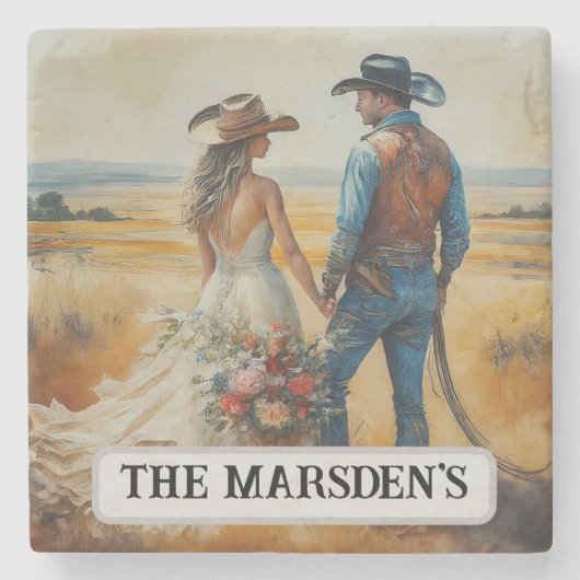 Land Westerne bruiloft Waterverf Stenen Onderzetter (Voorkant)