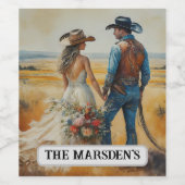 Land Westerne bruiloft Waterverf Wijn Etiket (Enkel label)