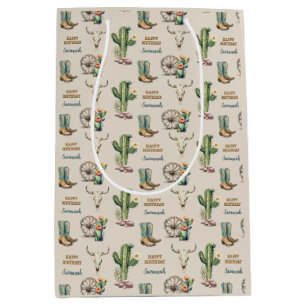 Land Westerne Cactus Laarzen Naam Happy Birthday Medium Cadeauzakje