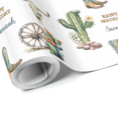Land Westerne Cactus Theme Naam Happy Birthday Cadeaupapier (Rol Hoek)