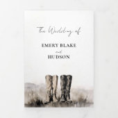 Land Westerne Cowboy Art Sketch All One Wedding Drieluik Uitnodiging (Cover)