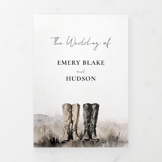 Land Westerne Cowboy Art Sketch All One Wedding Drieluik Uitnodiging (Cover)