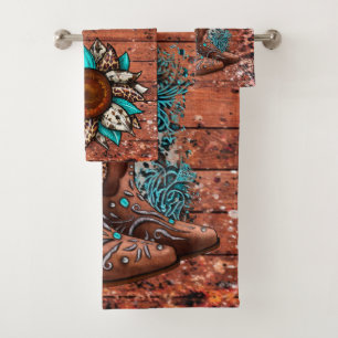Land Westerne Cowboy Boots en Bloem Bad Handdoek