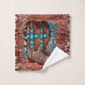 Land Westerne Cowboy Boots en Bloem Bad Handdoek (Wasdoekje)