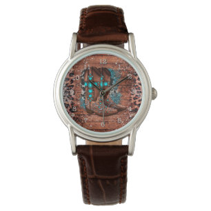 Land Westerne Cowboy Boots Leopard Print Blauwgroe Horloge