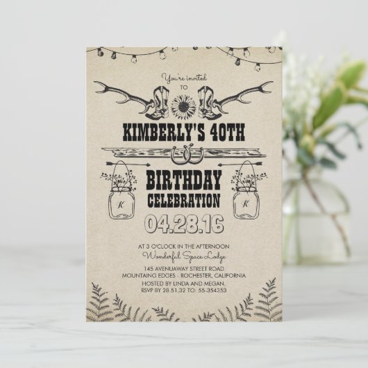 Land Westerne Cowboy Boots Verjaardagsfeest Kaart (Staand voorkant)