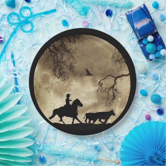 Land Westerne Cowboy en Moon Papieren Bordje (Feest)