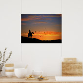 Land Westerne cowboy en paard in Sunset Poster (Keuken)