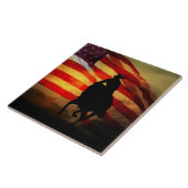 Land Westerne cowboy en paard met vlag Tegeltje (Zijkant)