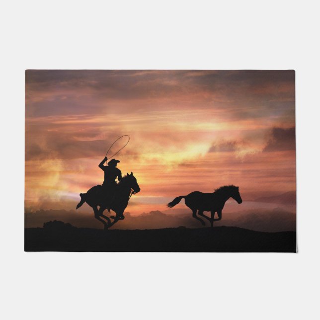 Land Westerne cowboy en paarden Deurmat (Voorkant)