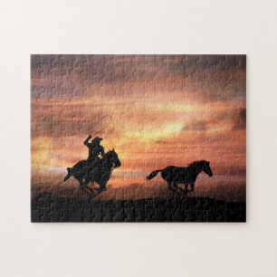 Land Westerne cowboy en wilde paarden Legpuzzel