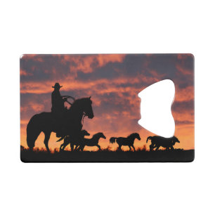 Land Westerne Cowboy Horses Rodeo Roundup Creditkaart Flessenopener