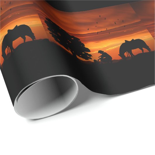Land Westerne cowboy met paard en zon Cadeaupapier (Rol Hoek)