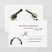 Land Westerne cowboy Pistolen Weddenschap RSVP-kaa RSVP Kaartje (Voorkant / Achterkant)