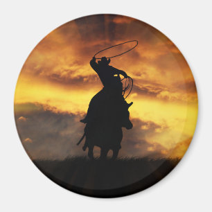 Land Westerne cowboy-ringing van paarden Magneet