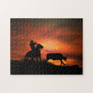Land Westerne Cowboy Roping with Horse Legpuzzel