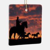 Land Westerne Cowboy Roundup Wilde Paarden Keramisch Ornament (Rechts)