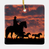 Land Westerne Cowboy Roundup Wilde Paarden Keramisch Ornament (Voorkant)
