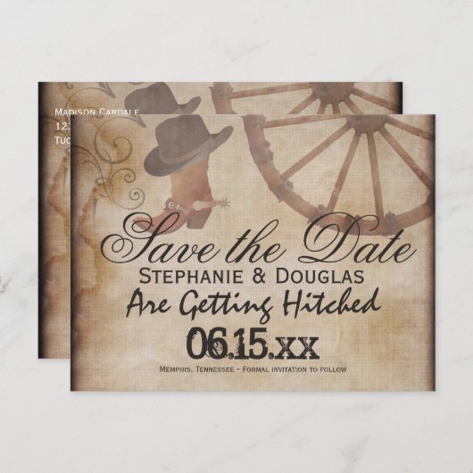 Land Westerne Cowboy Save the Date Briefkaarten (Voorkant / Achterkant)