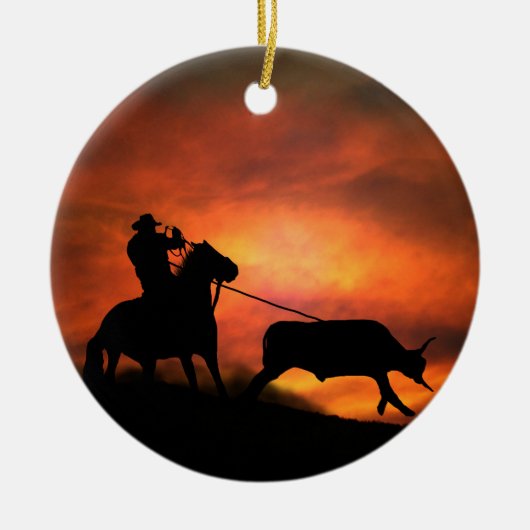 Land Westerne Cowboy Steer Roping Keramisch Ornament (Voorkant)