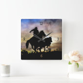 Land Westerne Cowboy Steer Roping Vierkante Klok (Huis)