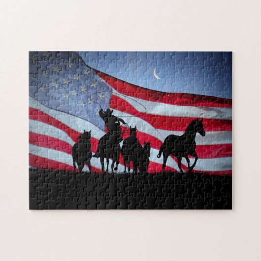 Land Westerne Cowboy Wilde Paarden Amerikaans Legpuzzel (Horizontaal)